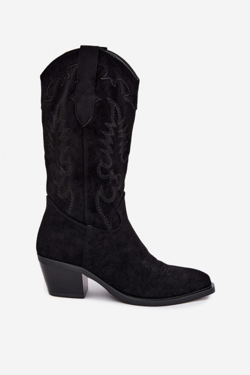 Zwarte faux suede cowboylaarzen met hakken Jarissa