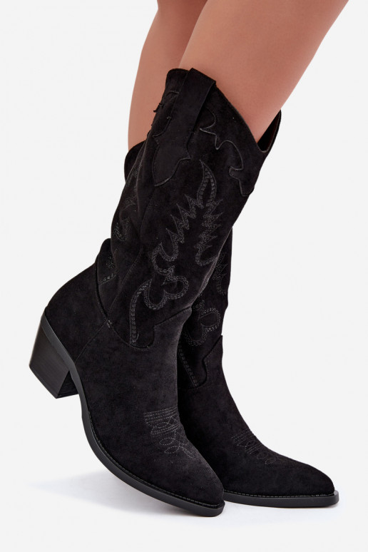 Bottes noires en suède synthétique style cowboy avec talons Jarissa