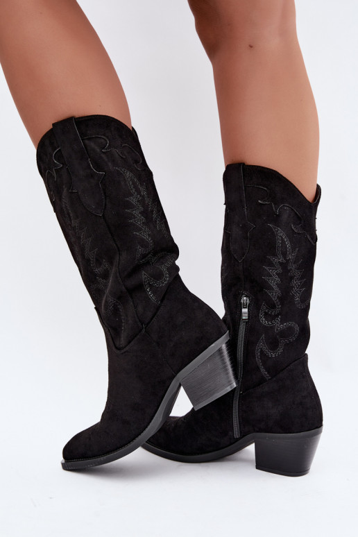 Zwarte faux suede cowboylaarzen met hakken Jarissa