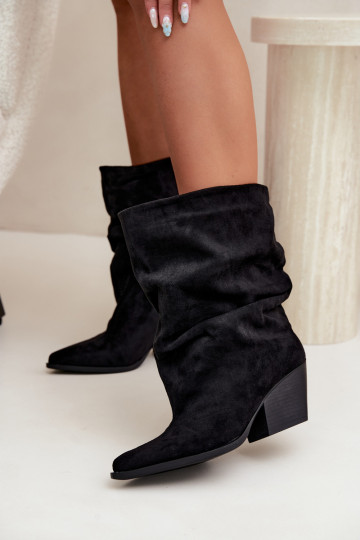 Bottines noires froissées à enfiler sur un talon carré Cazela 2