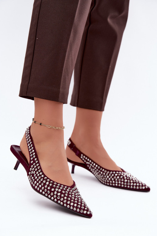Bordeaux dames sandalen met studs en een lage hak Tai turidden
