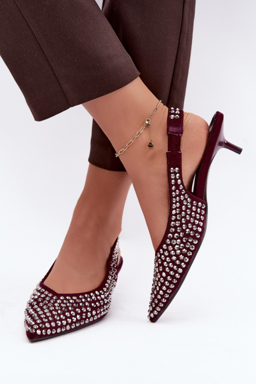 Bordeaux dames sandalen met studs en een lage hak Tai turidden