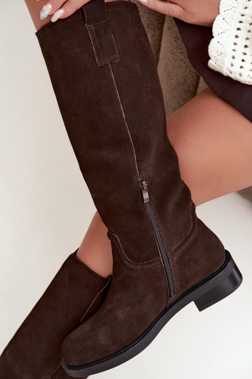 Schokoladenfarbene gefütterte Veloursleder Stiefel Ashmere