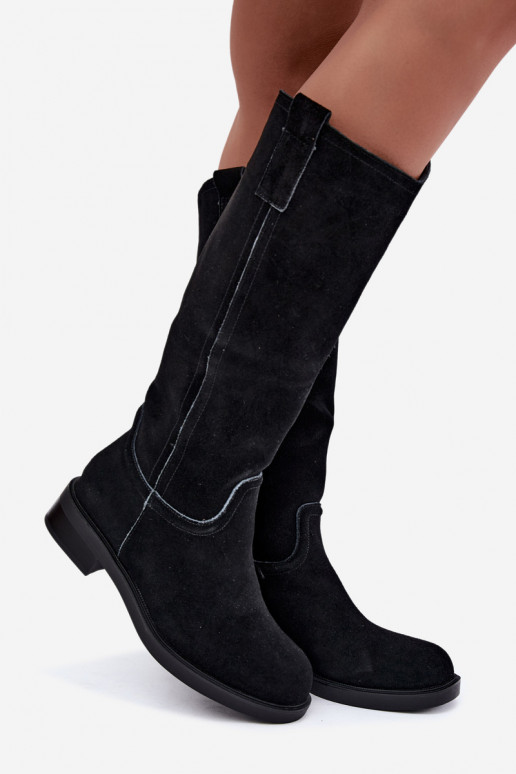 Schwarze gefütterte Veloursleder Stiefel Ashmere