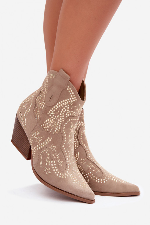 Bottines style cowboy en or avec embellissements couleur sable Selden