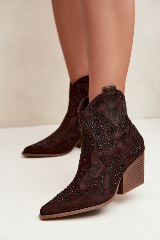 Bottines style cowboy en noir avec embellissements couleur chocolat Selden