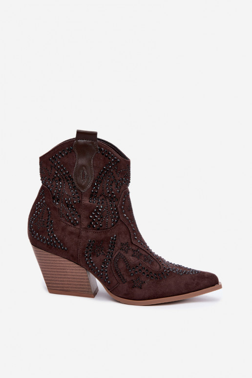 Cowboystijl Enkellaarsjes in Zwart met Versieringen in Chocoladekleur Selden