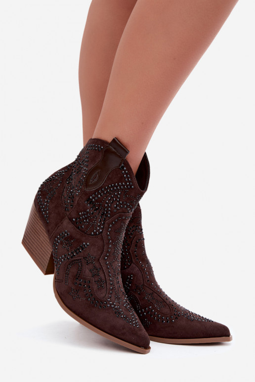 Cowboystijl Enkellaarsjes in Zwart met Versieringen in Chocoladekleur Selden