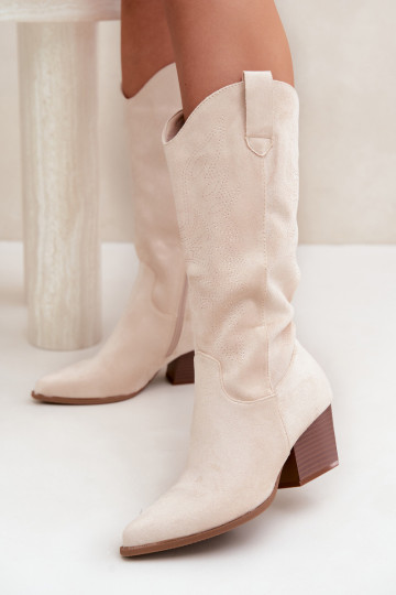 Lange Cowboy-Stiefel mit Absätzen in Elfenbeinfarbe Hartley 2