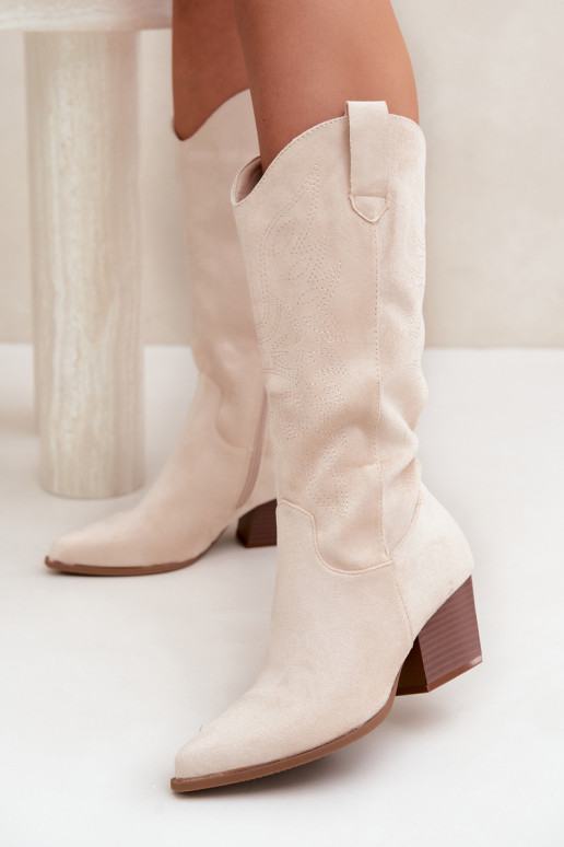 Bottes longues style cowboy avec talons en couleur ivoire Hartley