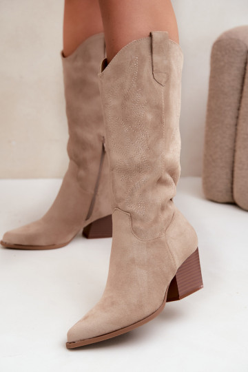 Bottes longues style cowboy avec talons en couleur kaki Hartley 2