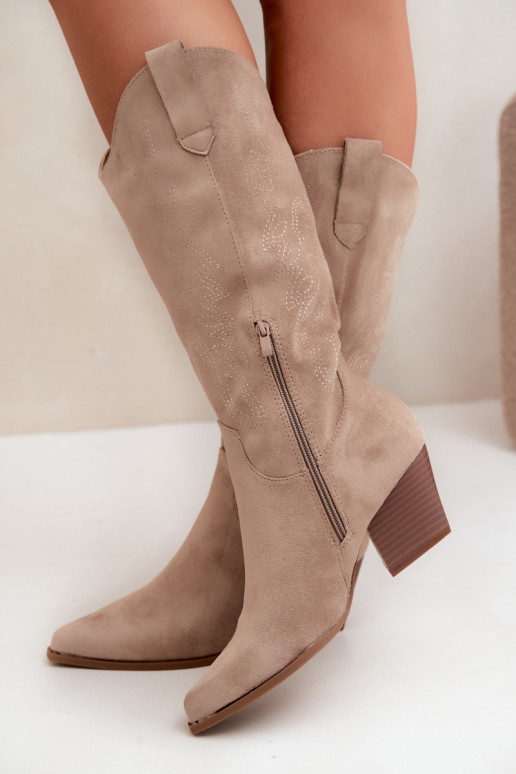 Lange Cowboystijl Laarzen met Hakken in Khakikleur Hartley