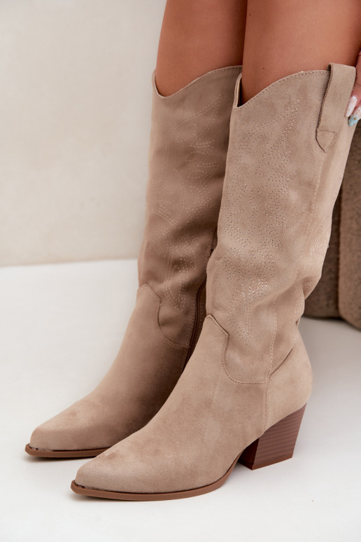 Bottes longues style cowboy avec talons en couleur kaki Hartley