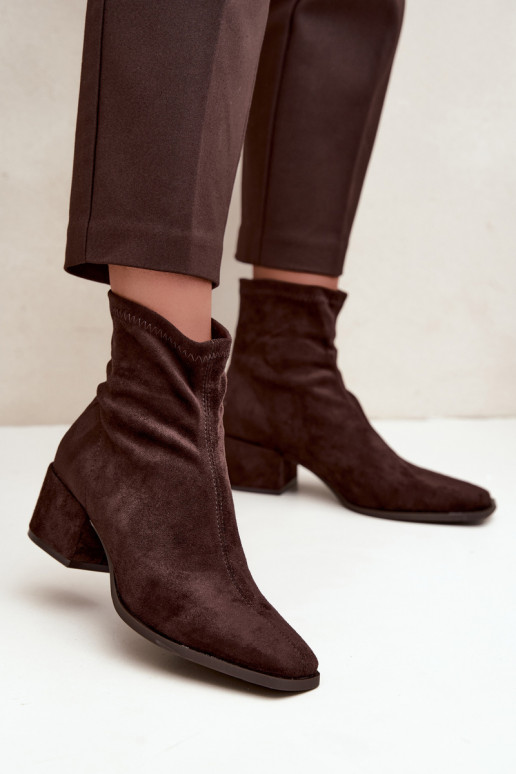 Damen Stiefeletten mit Absatz Typ Klocek in Schokoladenfarbe Rosley