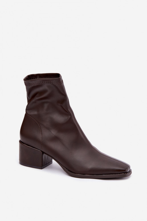 Damen Stiefeletten mit Absatz Typ Klocek aus Kunstleder in Schokoladenfarbe Rosley