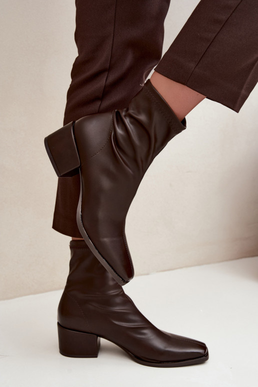 Dames Enkellaarsjes met Hak Type Klocek van Faux Leather in Chocoladekleur Rosley