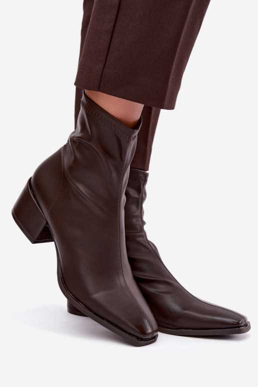 Bottines à talons pour femmes de type Klocek en simili cuir chocolat Rosley