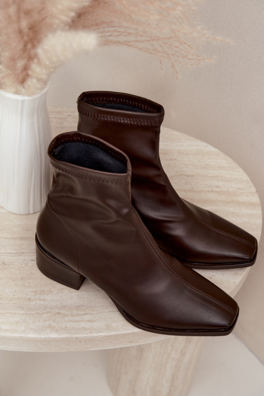 Dames Enkellaarsjes met Hak Type Klocek van Faux Leather in Chocoladekleur Rosley