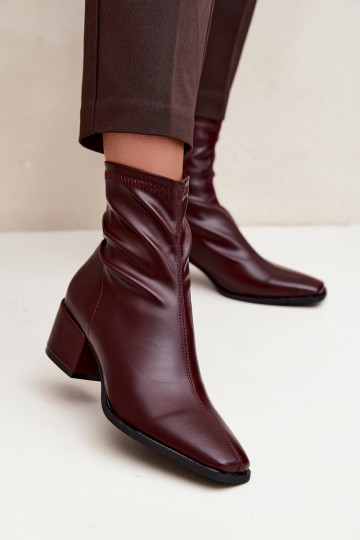 Bottines à talons pour femmes de type Klocek en simili cuir bordeaux Rosley 2