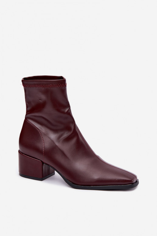 Bottines à talons pour femmes de type Klocek en simili cuir bordeaux Rosley
