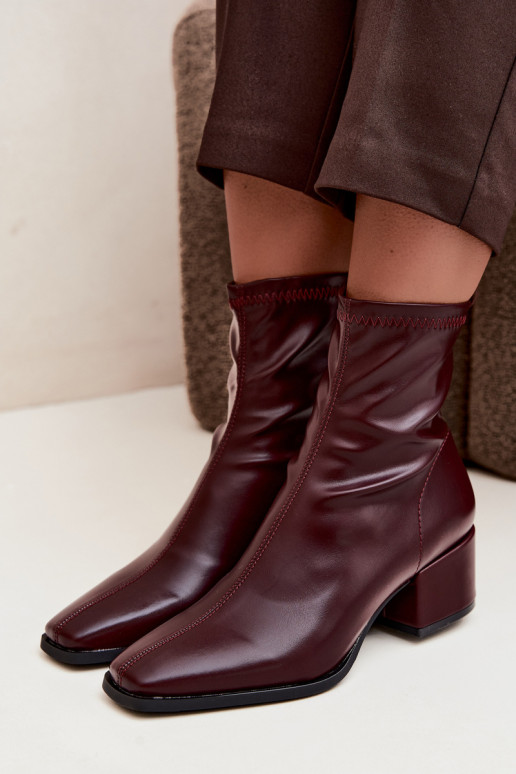 Bottines à talons pour femmes de type Klocek en simili cuir bordeaux Rosley