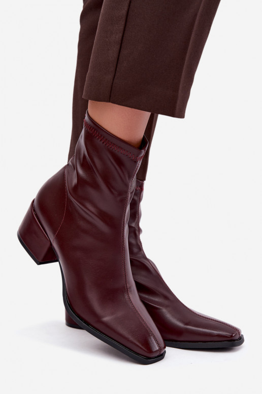 Dames Enkellaarsjes met Hak Type Klocek van Faux Leather in Bordeauxkleur Rosley