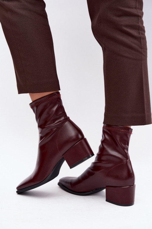 Dames Enkellaarsjes met Hak Type Klocek van Faux Leather in Bordeauxkleur Rosley