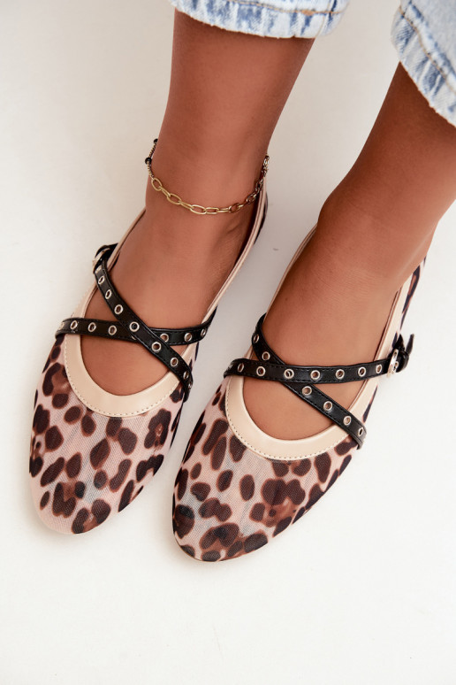 Mesh Ballerinas mit Riemen und Leopardenmuster Orley