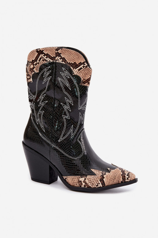 gefütterte Cowboy-Stiefeletten mit Prägung in Schwarz und Braun Ambery