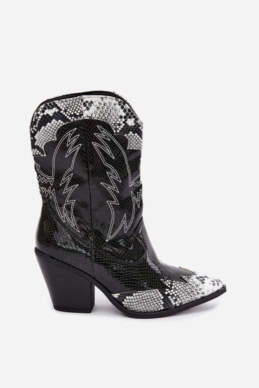 bottines cowboy en fausse fourrure avec motif en relief en noir et blanc Ambery