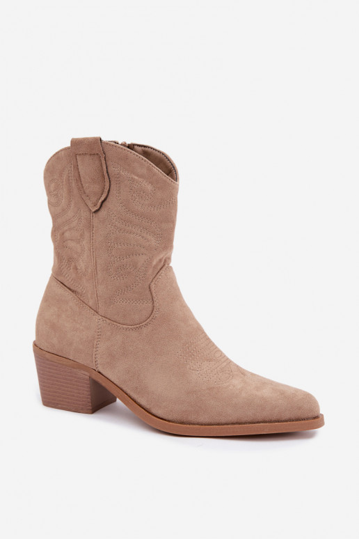 gevoerd cowboy-stijl enkellaarsjes met hak in zandkleur Corlie