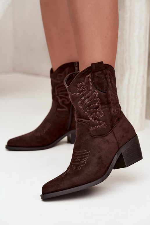 bottines cowboy en fausse fourrure avec talons en couleur chocolat Corlie