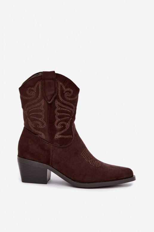 gevoerd cowboy-stijl enkellaarsjes met hak in chocoladekleur Corlie