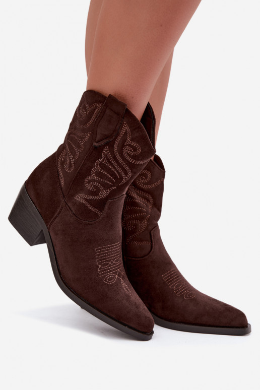 bottines cowboy en fausse fourrure avec talons en couleur chocolat Corlie