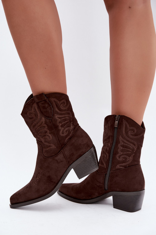 bottines cowboy en fausse fourrure avec talons en couleur chocolat Corlie