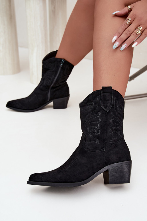 bottines cowboy en fausse fourrure avec talons en couleur noire Corlie