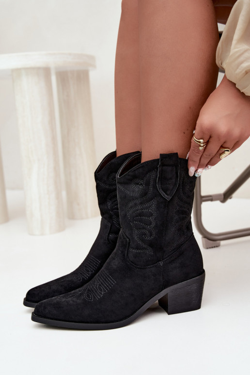 bottines cowboy en fausse fourrure avec talons en couleur noire Corlie