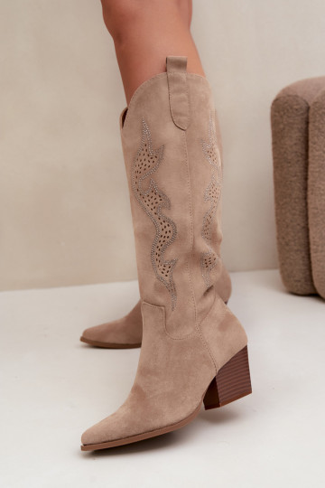 bottes cowboy longues avec décoration sur la tige en couleur sable Greyla