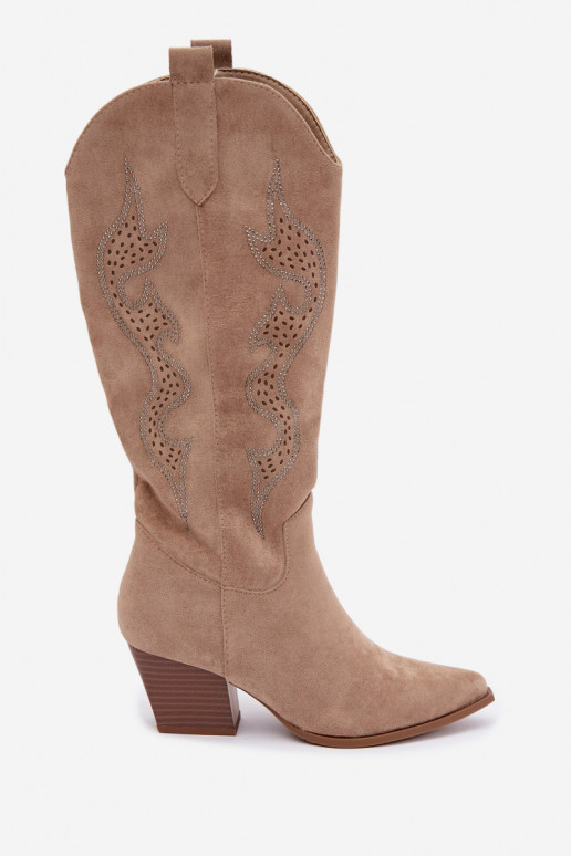 bottes cowboy longues avec décoration sur la tige en couleur sable Greyla