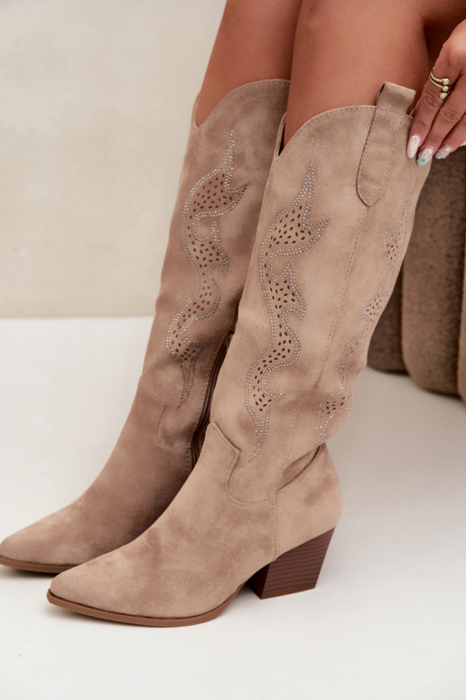 bottes cowboy longues avec décoration sur la tige en couleur sable Greyla
