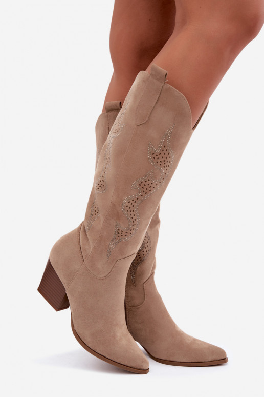 bottes cowboy longues avec décoration sur la tige en couleur sable Greyla