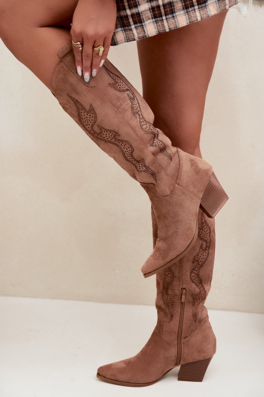 bottes cowboy longues avec décoration sur la tige en couleur marron Greyla