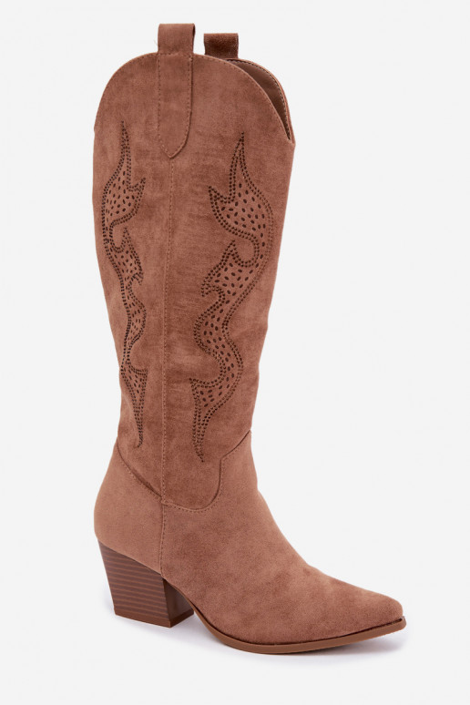 bottes cowboy longues avec décoration sur la tige en couleur marron Greyla