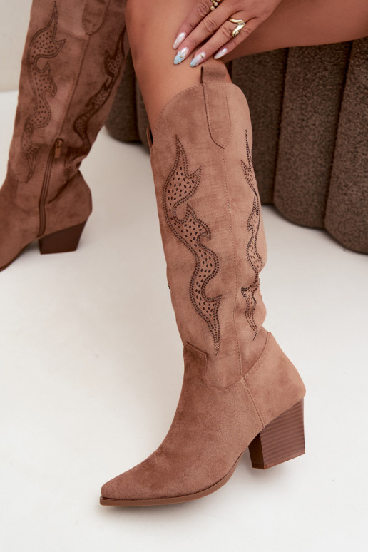 bottes cowboy longues avec décoration sur la tige en couleur marron Greyla