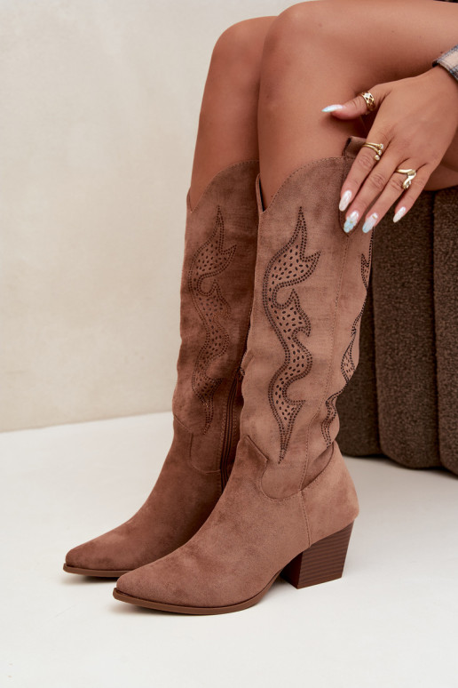 bottes cowboy longues avec décoration sur la tige en couleur marron Greyla