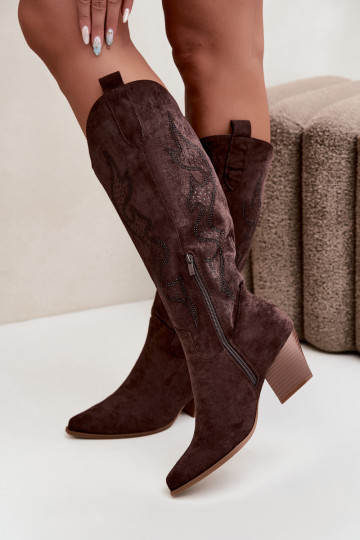 bottes cowboy longues avec décoration sur la tige en couleur chocolat Greyla 2