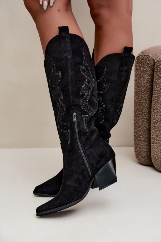 bottes cowboy longues avec décoration sur la tige en couleur noire Greyla