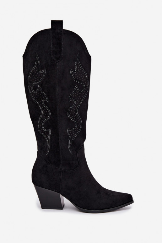 bottes cowboy longues avec décoration sur la tige en couleur noire Greyla