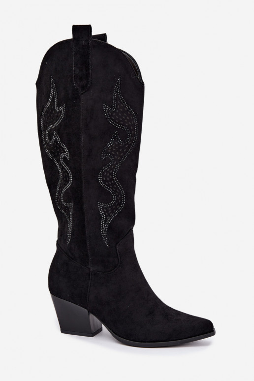 bottes cowboy longues avec décoration sur la tige en couleur noire Greyla