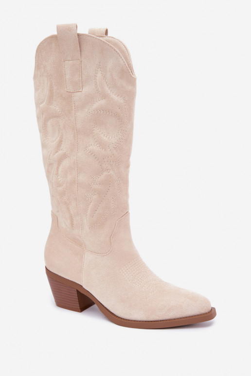 lange Cowboy-Stiefel mit Absatz in Elfenbeinfarbe INesly